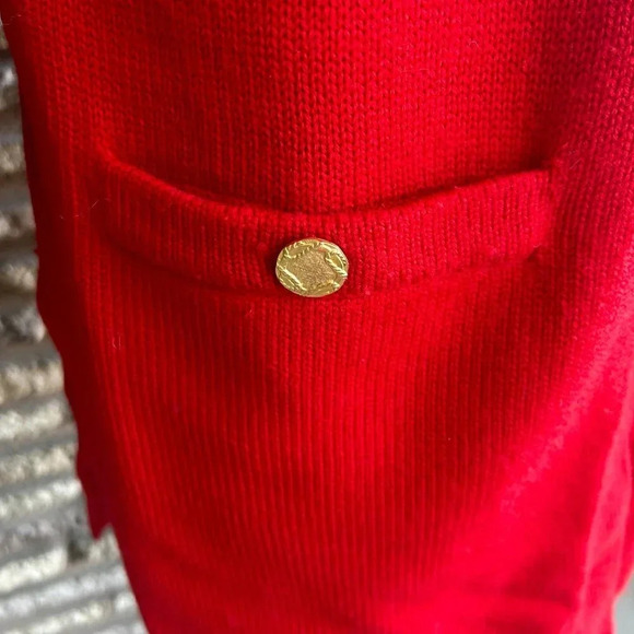 Carlisle Sport Red Lambswool Cardigan Sweater  Size Small Gold Buttons - Picture 6 of 9